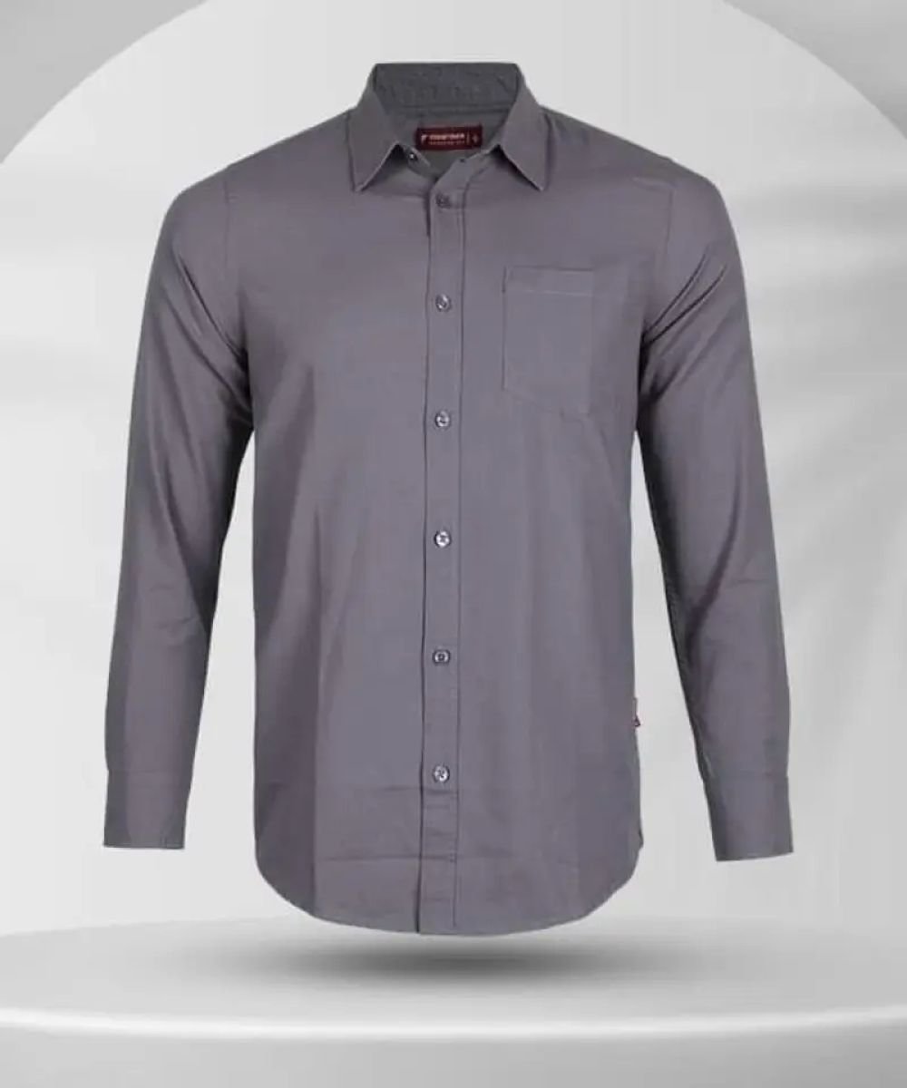 Oxford Cotton Gray Full Sleeve Shirt For Men's (Pocket)