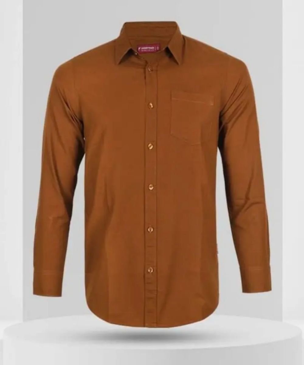 Oxford Cotton Brown Full Sleeve Shirt For Men's(Pocket)