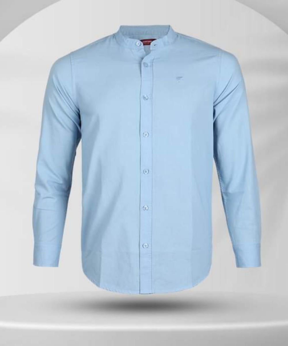 Exclusive Sky Blue Band Collar Shirt For Men's