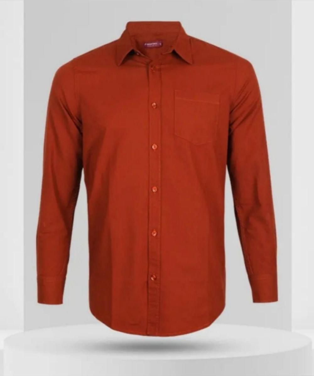 Oxford Cotton Brick Color Full Sleeve Shirt For Men's(Pocket)