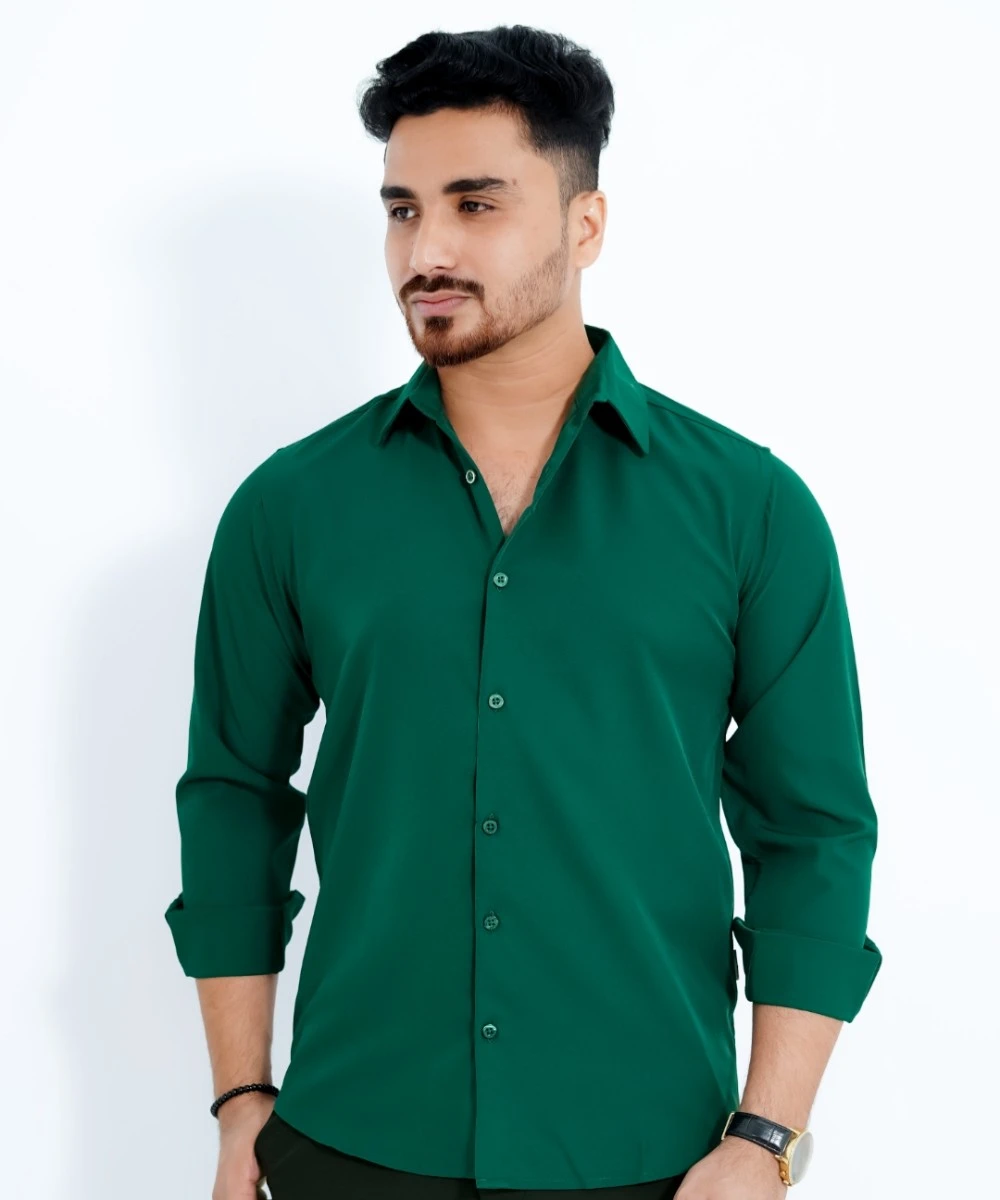 Standard Sea Green  China Micro Stretchable Solid Shirt For Men's