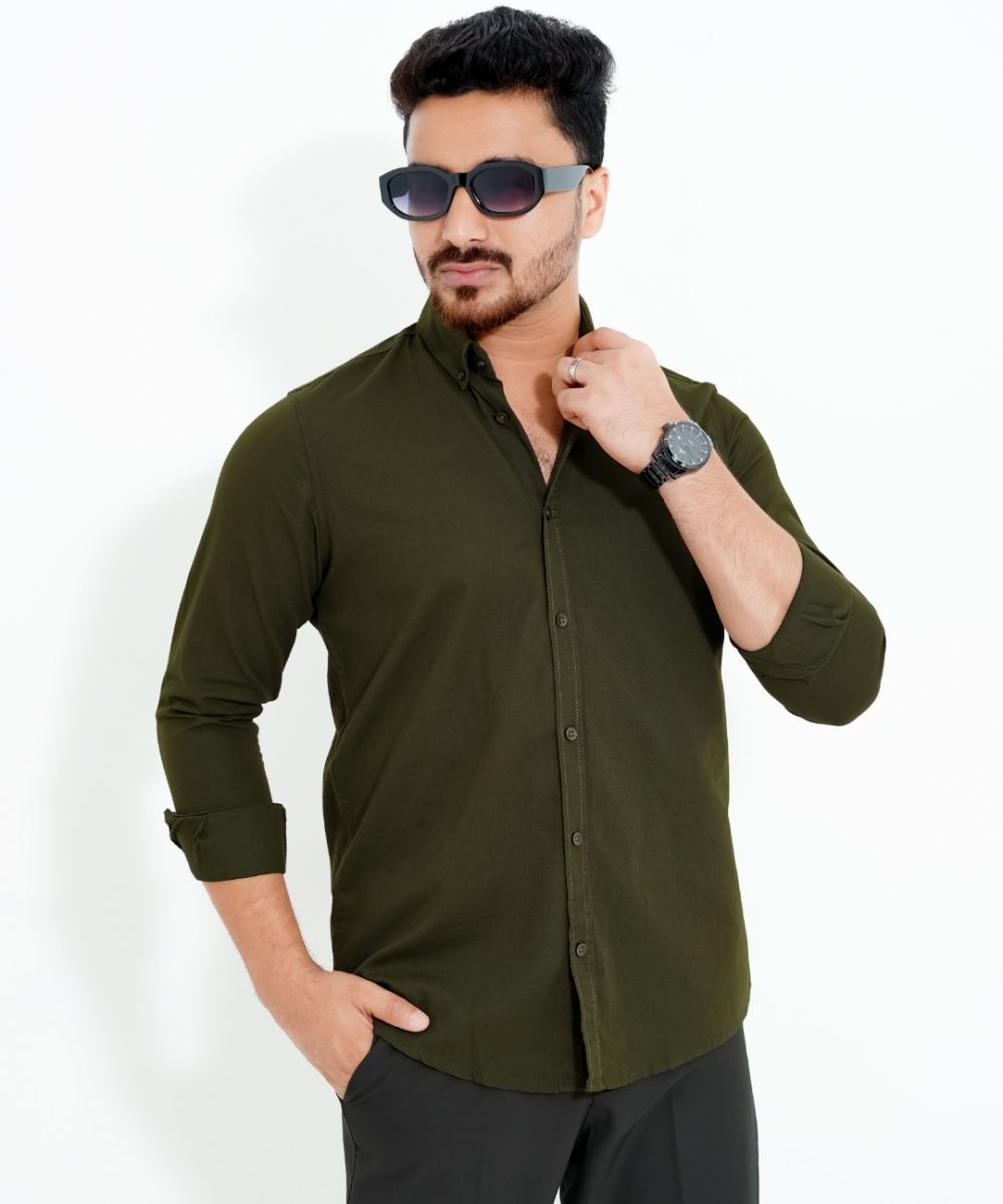 Men’s Standard Oxford Cotton Button-Down Shirt In Olive