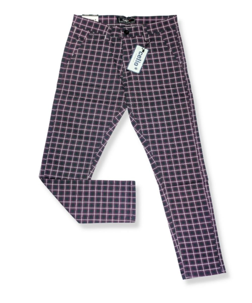 Mens Slimfit Brown Check Gabardine Pant