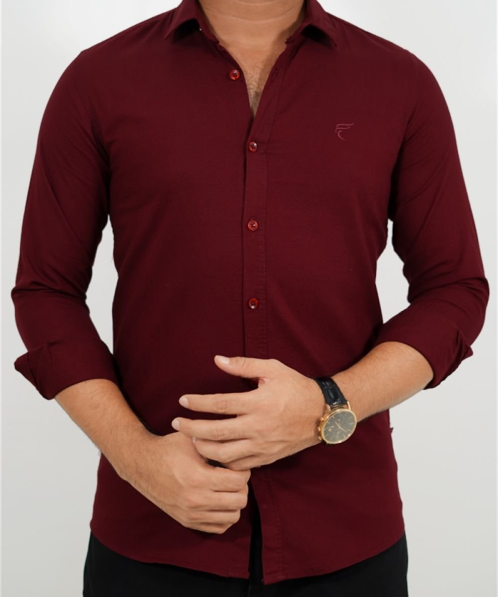 Oxford Cotton Red-Wine Full Sleeve Shirt For Men's