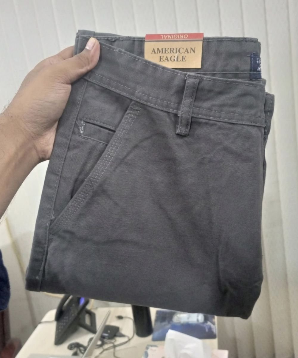 Gray American Eagle Muster Copy Standard Non Stretchable Gabardine Pant For Men's