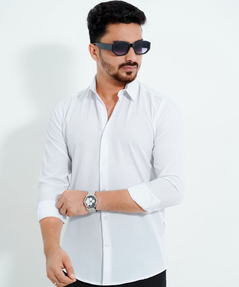 White China Micro Stretchable Solid Shirt For Men's