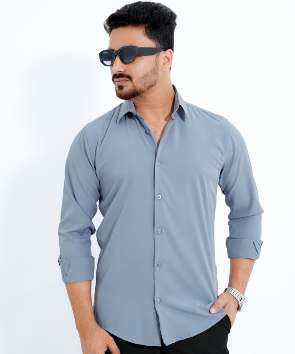 Gray China Micro Stretchable Solid Shirt For Men's