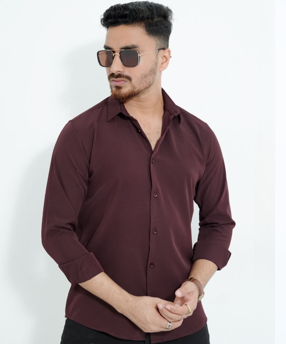 Coffee China Micro Stretchable Solid Shirt For Men's