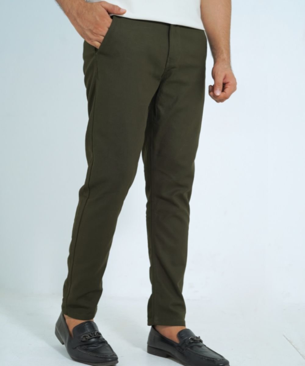 Premium Stretchable Dark Olive Color Gabardine Pant For Men's