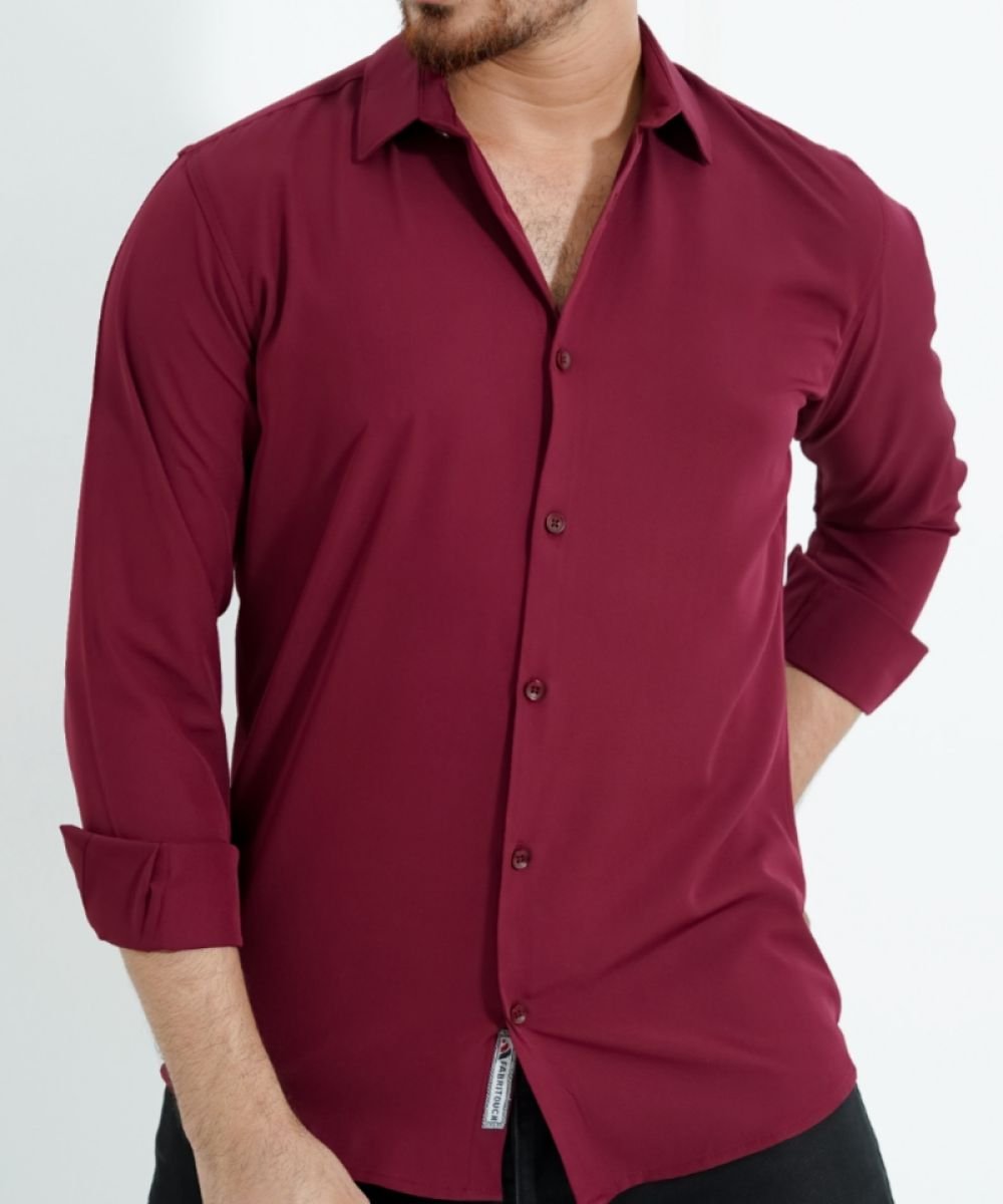 Marron China Micro Stretchable Solid Shirt For Men's