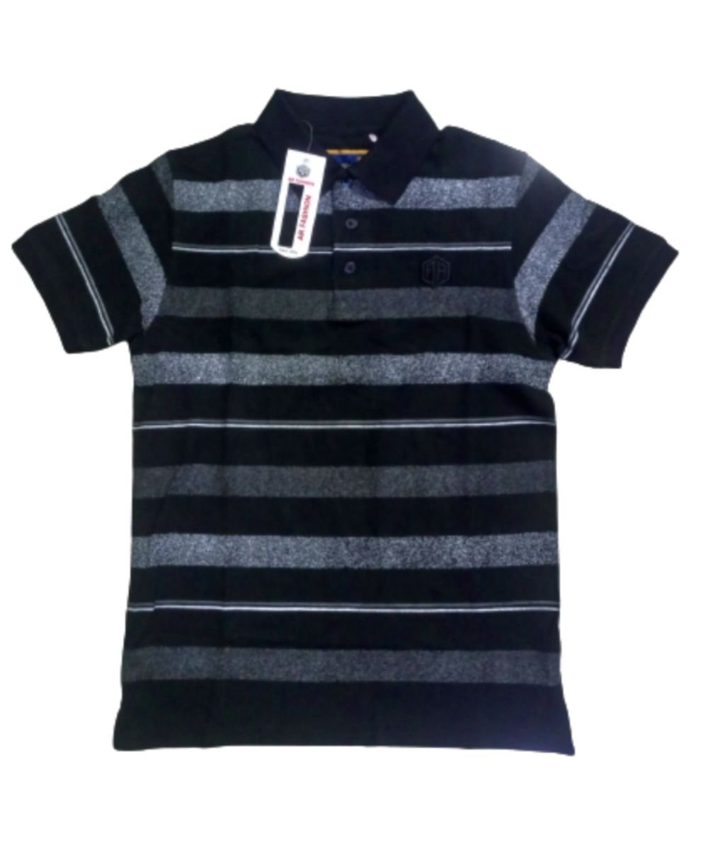 Men's Black Striped Polo Shirt