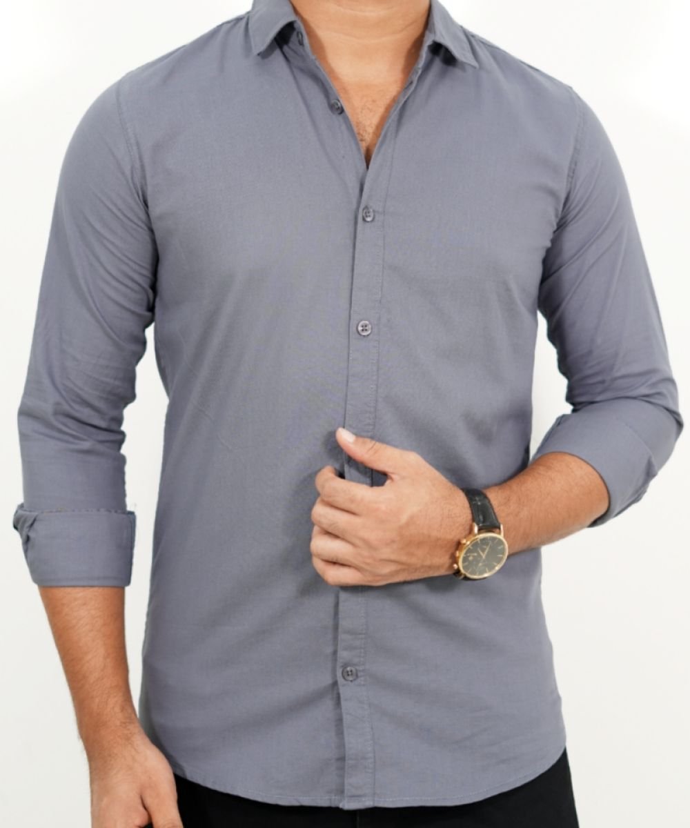 Oxford Cotton Gray Full Sleeve Shirt For Men's