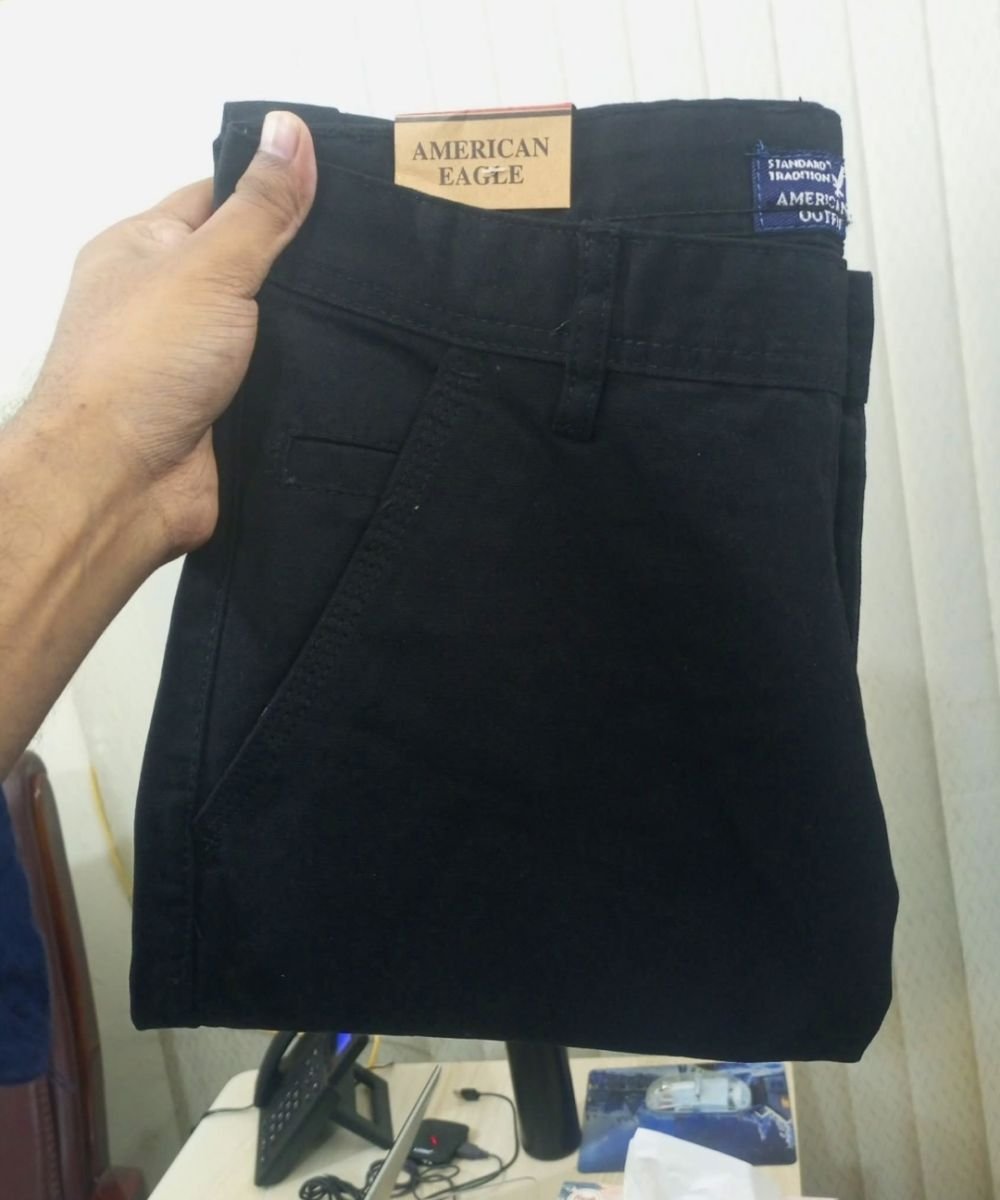 Black American Eagle Muster Copy Standard Non Stretchable Gabardine Pant For Men's