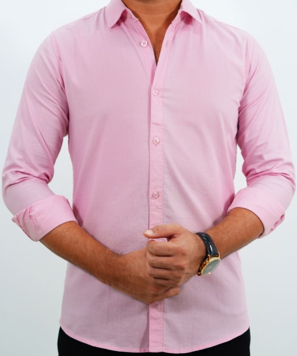 Oxford Cotton Baby-Pink Color Full Sleeve Shirt For Men's