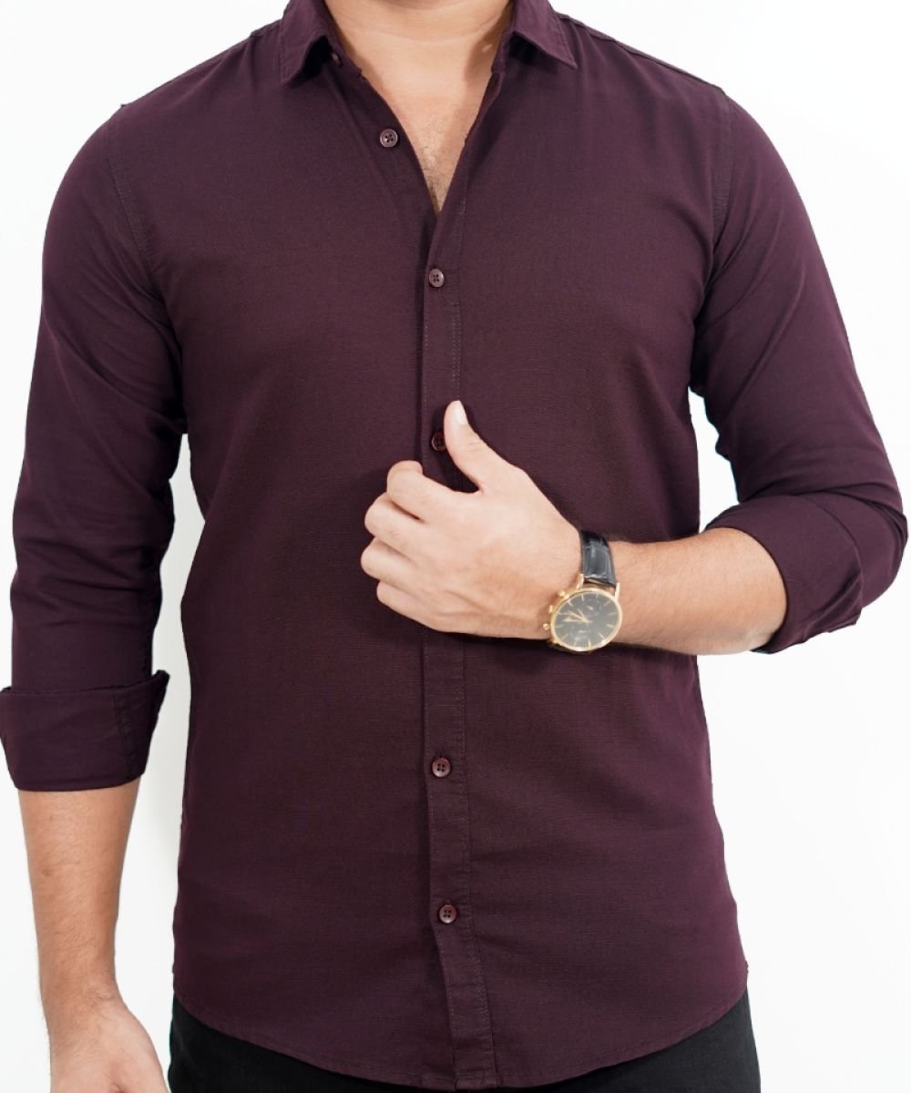 Oxford Cotton Chocolate Color Full Sleeve Shirt For Men's