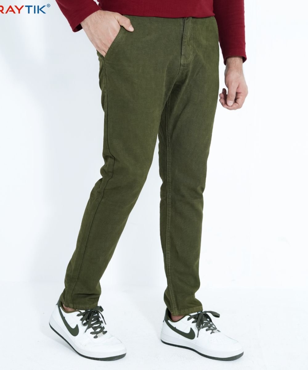 Olive American Eagle Muster Copy Standard Non Stretchable Gabardine Pant For Men's