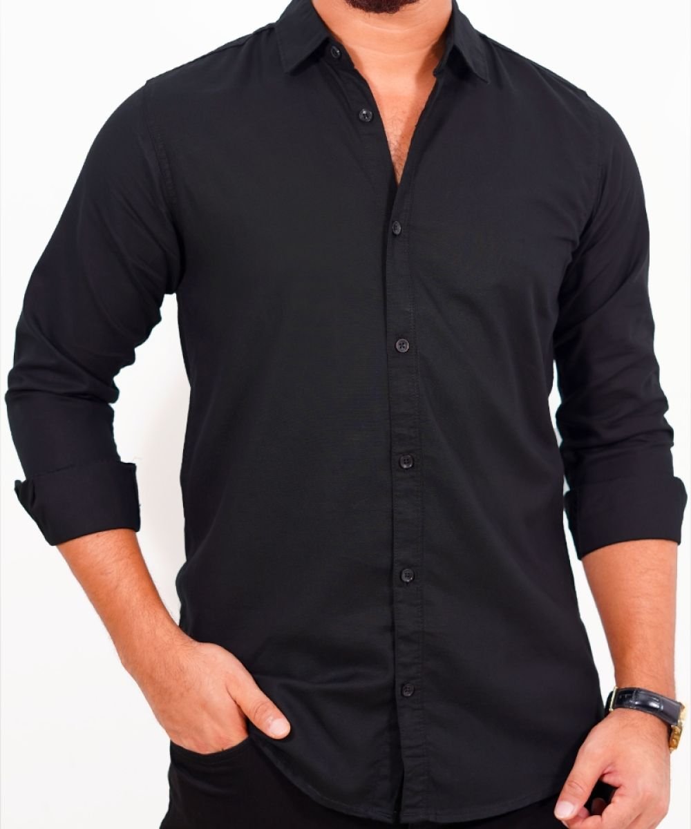 Oxford Cotton Black Full Sleeve Shirt For Men's