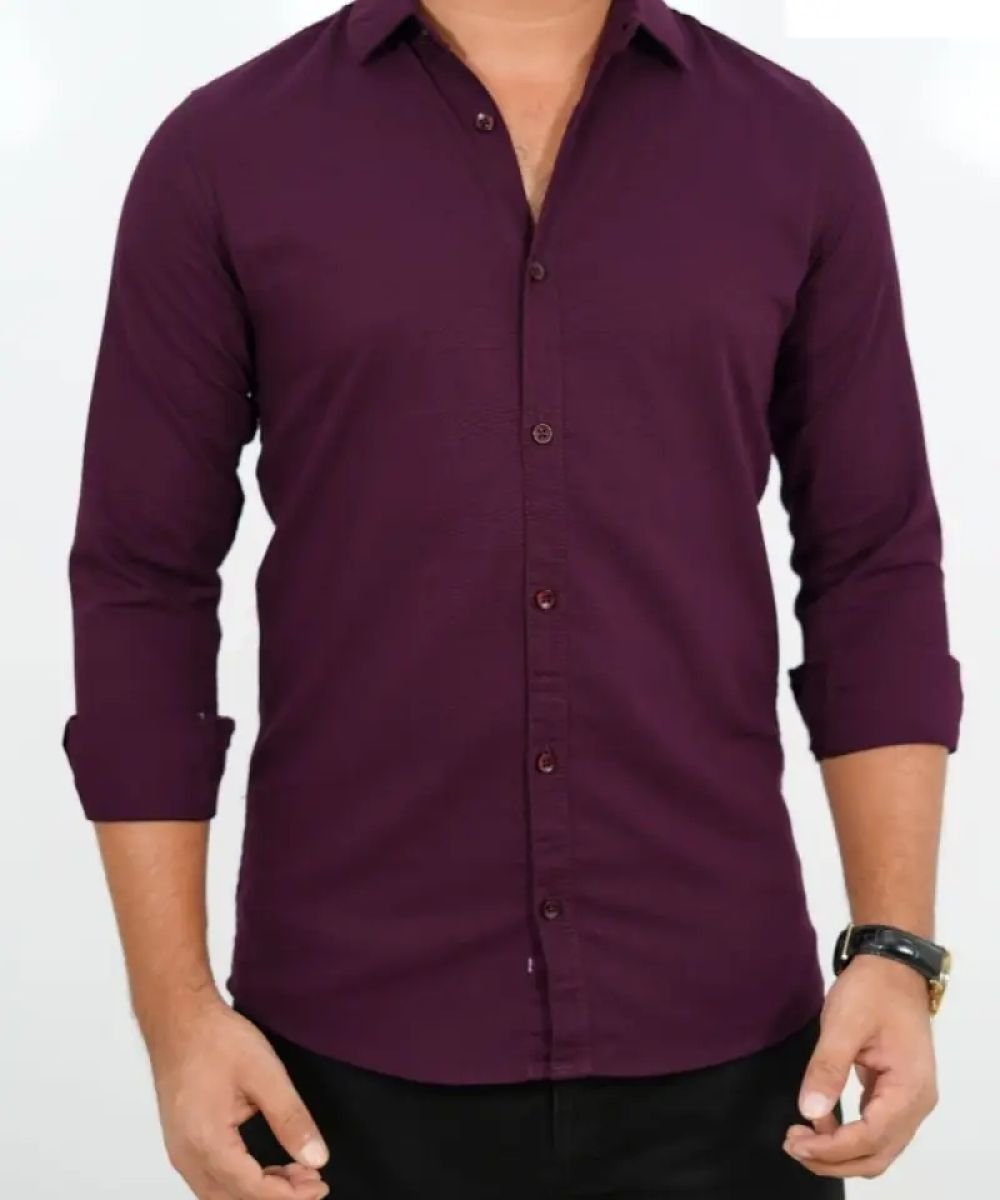Purple China Micro Stretchable Solid Shirt For Men's