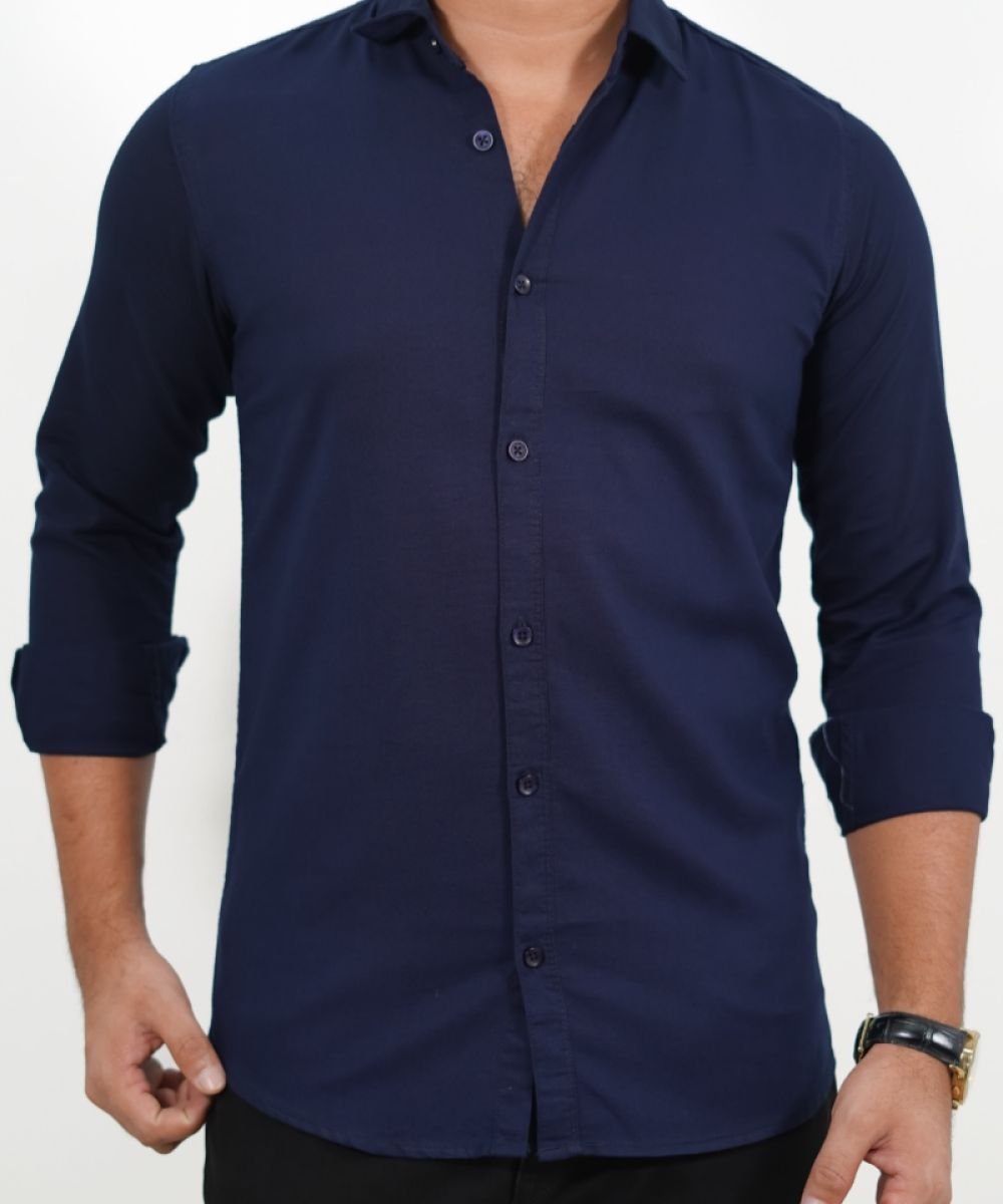 Oxford Cotton Navyblue Full Sleeve Shirt For Men's