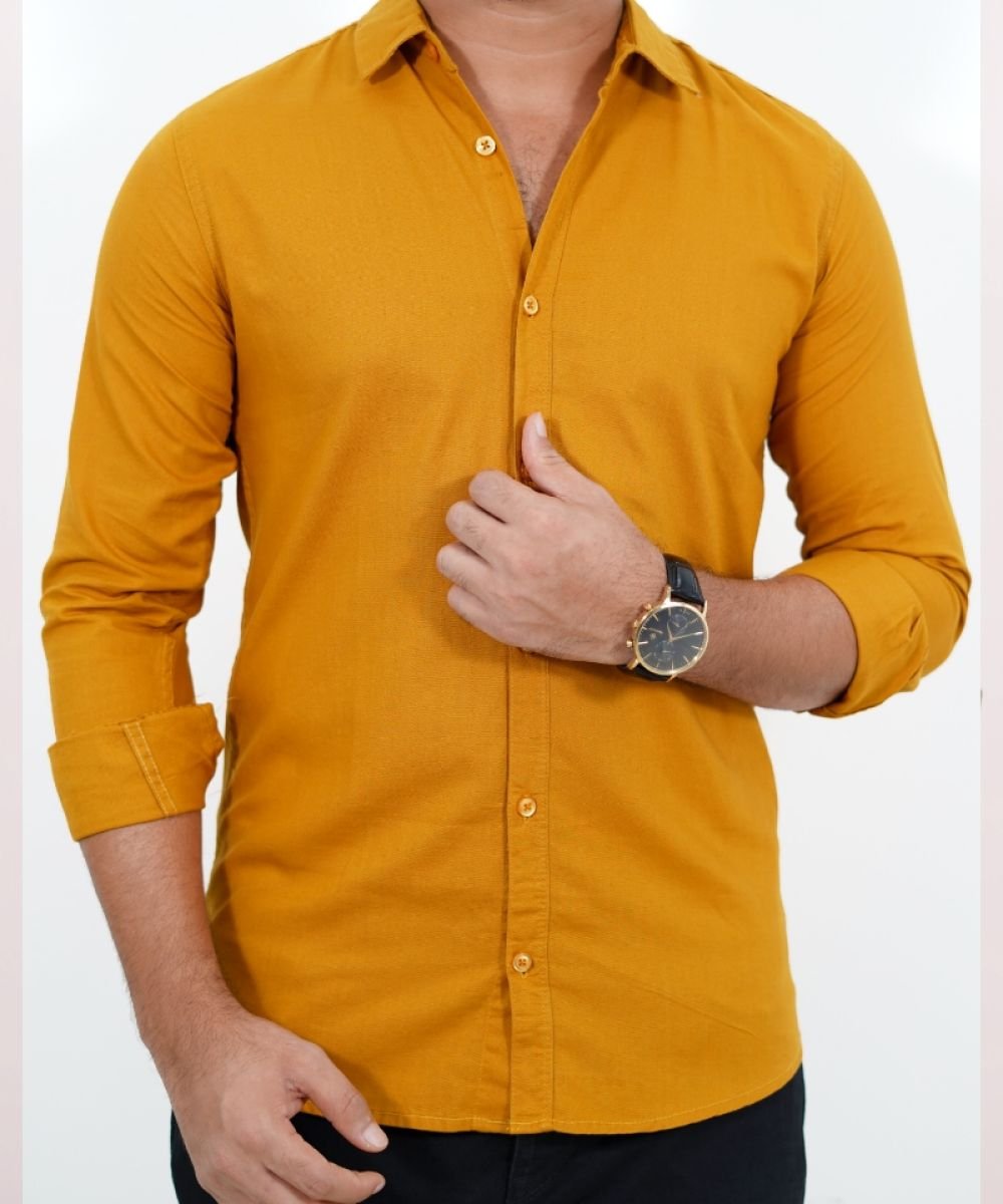 Oxford Cotton Mustard Color Full Sleeve Shirt For Men's