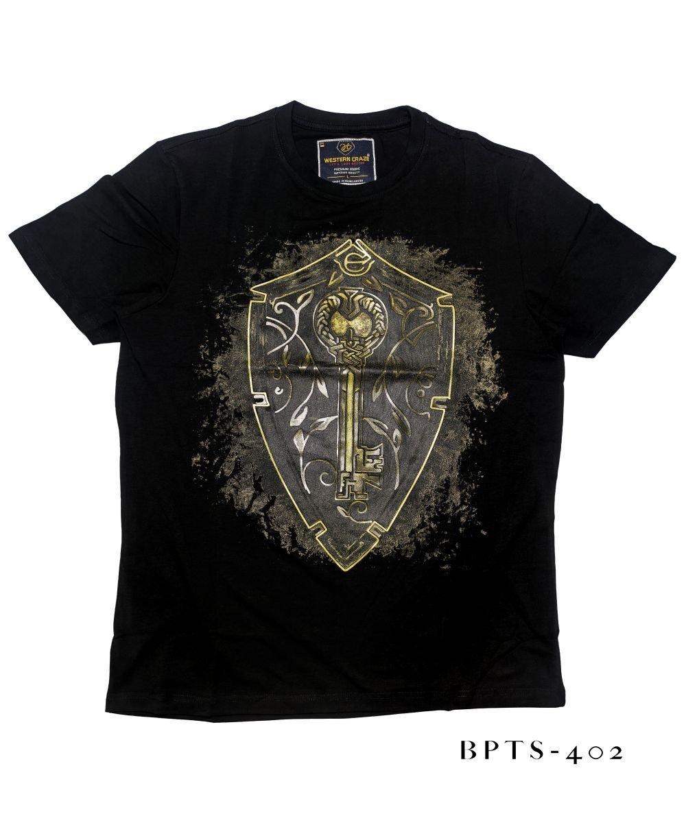 Men's Black Rubber Print T-Shirt