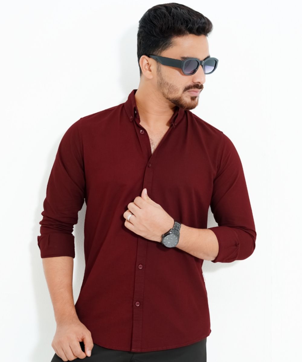 Men’s Standard Oxford Cotton Button-Down Shirt In Maroon