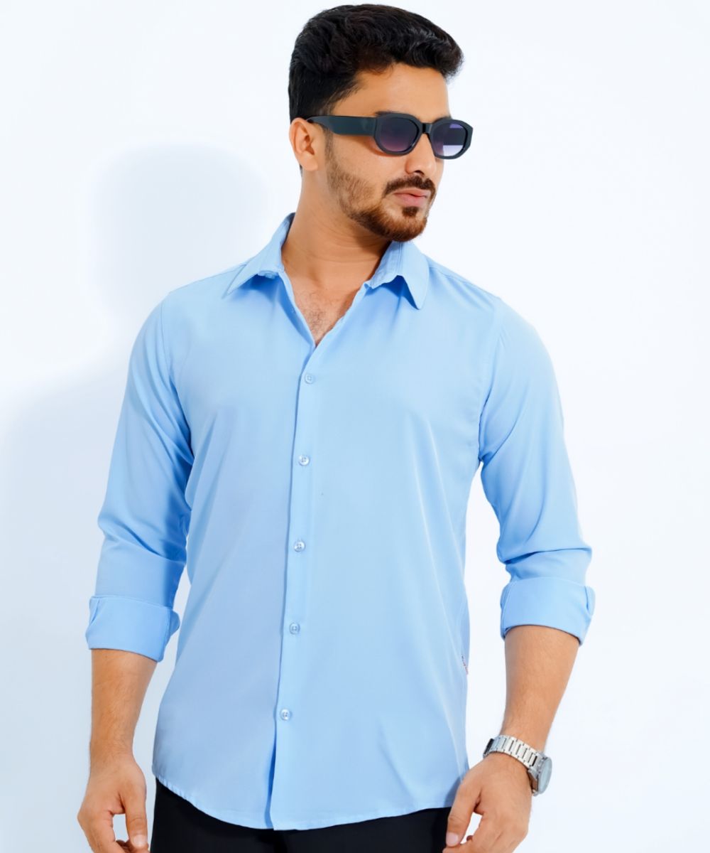 Skyblue China Micro Stretchable Solid Shirt For Men's