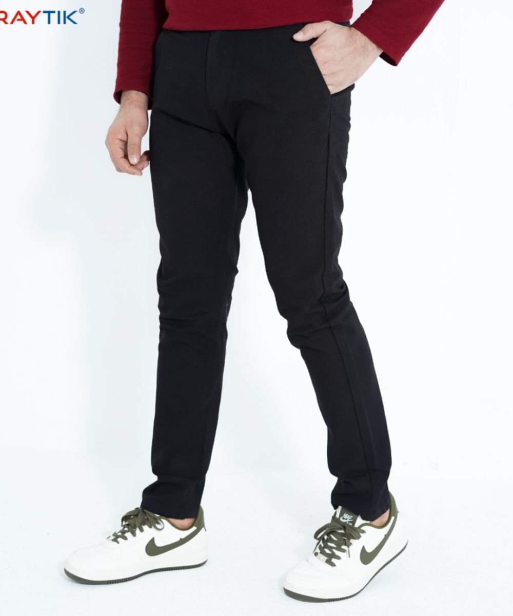 Black American Eagle Muster Copy Standard Non Stretchable Gabardine Pant For Men's