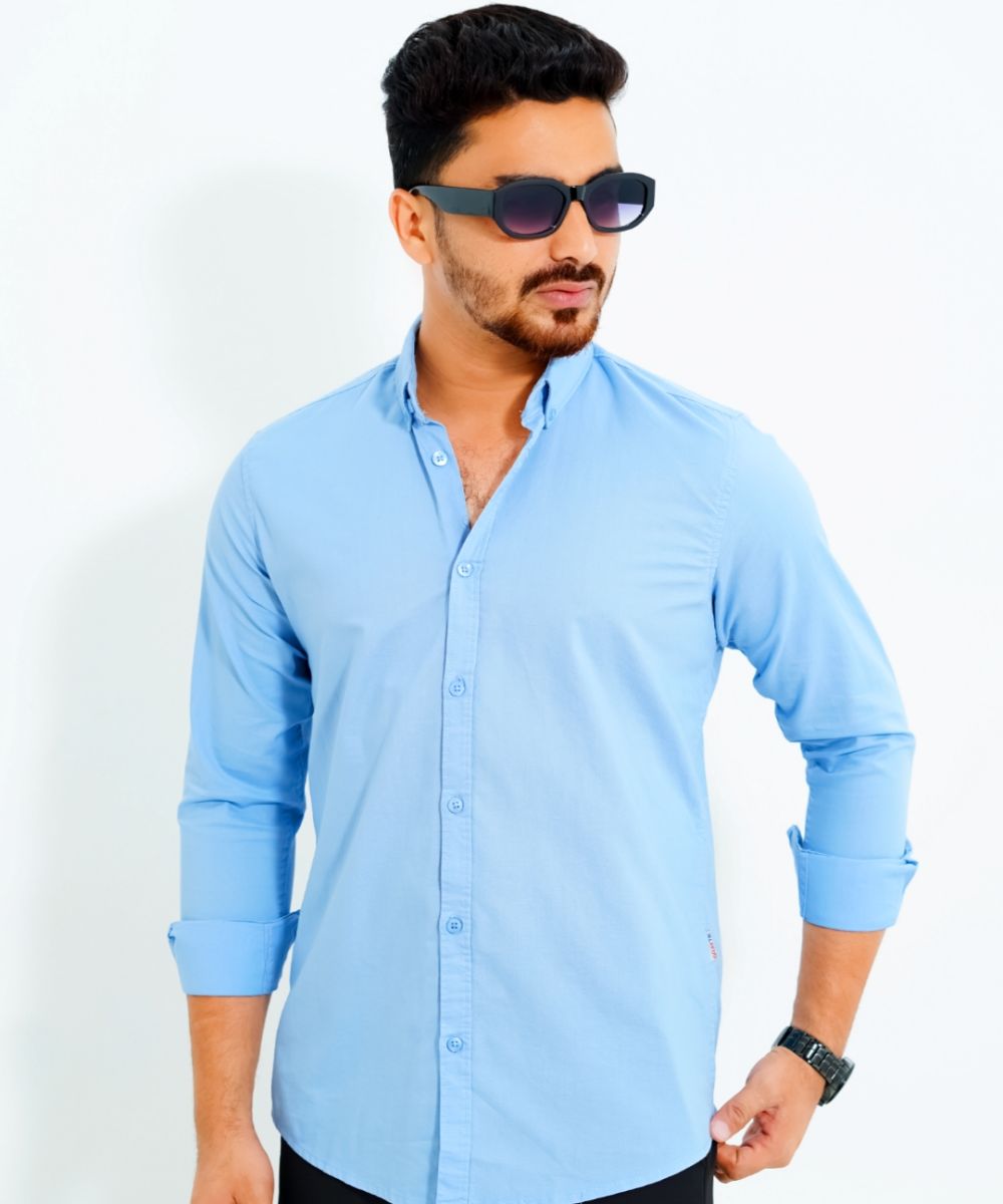 Men’s Standard Oxford Cotton Button-Down Shirt In Skyblue