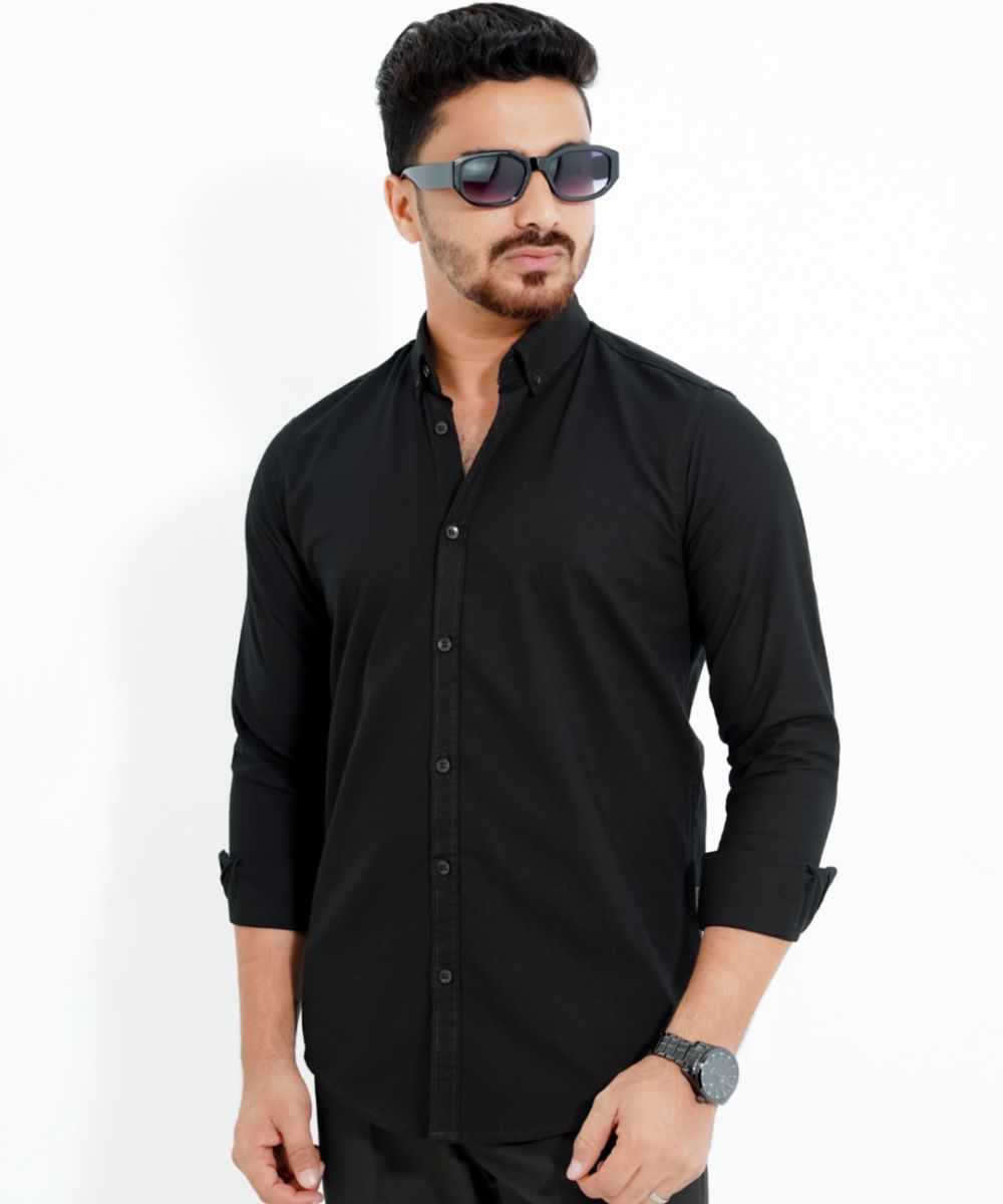 Men’s Standard Oxford Cotton Button-Down Shirt In Black