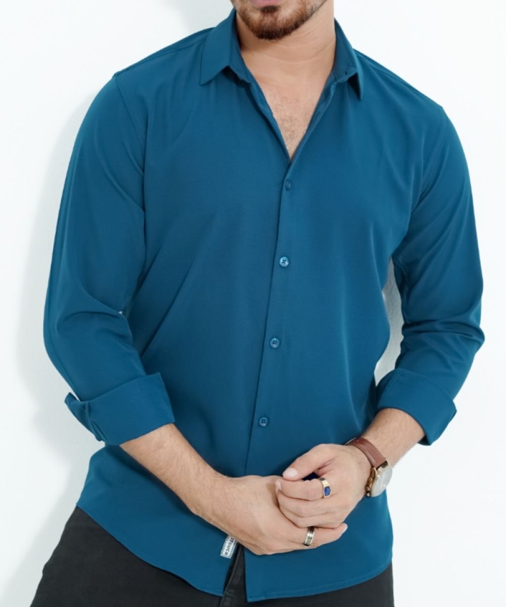 Petrol China Micro Stretchable Solid Shirt For Men's