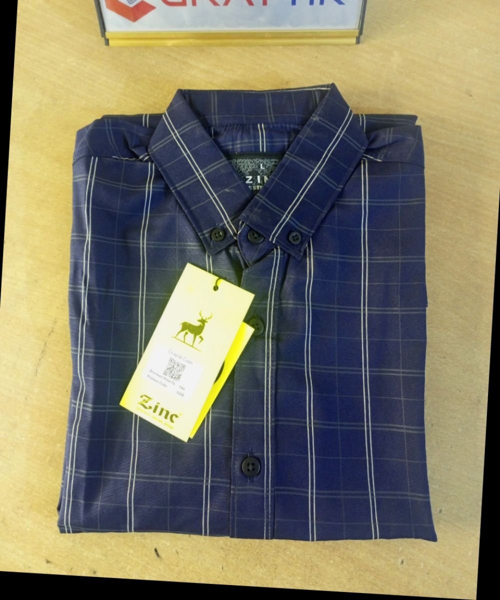 Men's Navyblue Check Stretchable Shirt