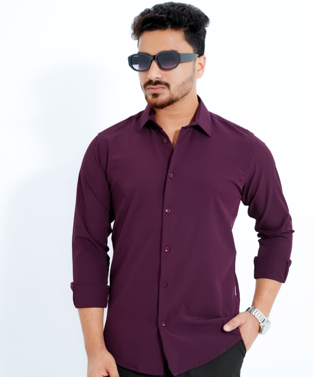 Purple China Micro Stretchable Solid Shirt For Men's